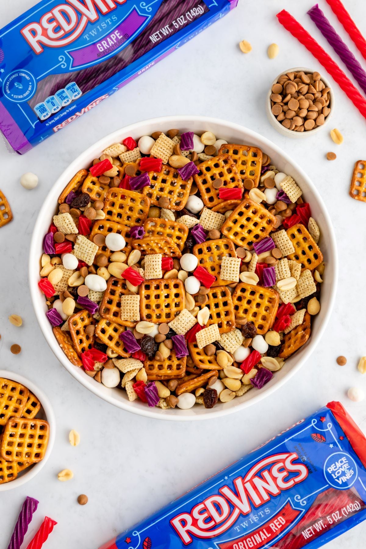 PB&J Party Mix Recipe with Red Vines Original Red Licorice and Grape Licorice