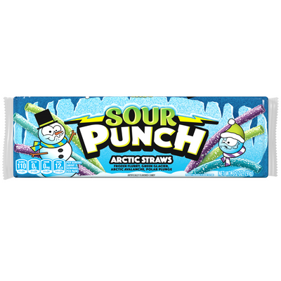 SOUR PUNCH Arctic Straws Holiday Candy - front of festive candy tray