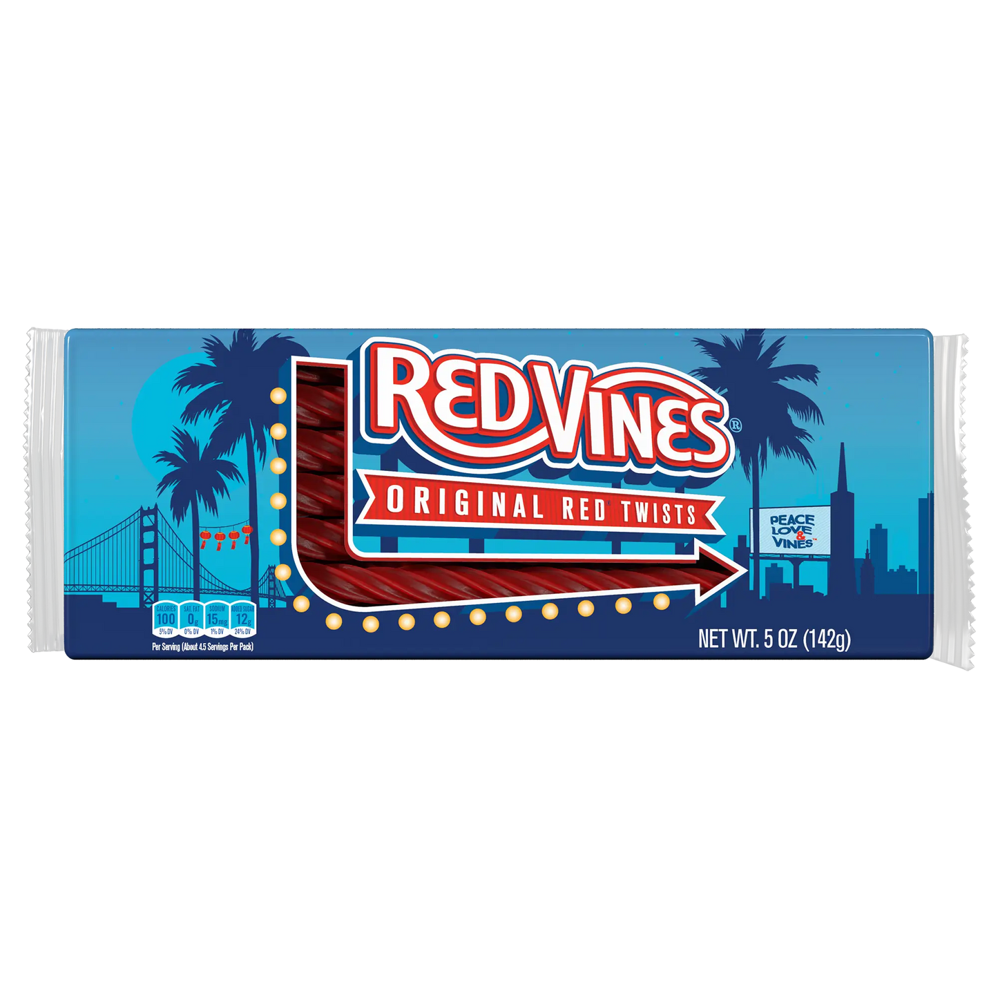 Front of Red Vines Peace, Love & Vines Twists 5oz summer candy tray