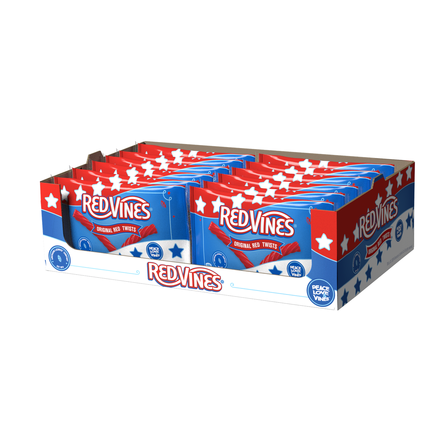12 Pack of Red Vines Americana Original Red Licorice 16oz summer candy bags
