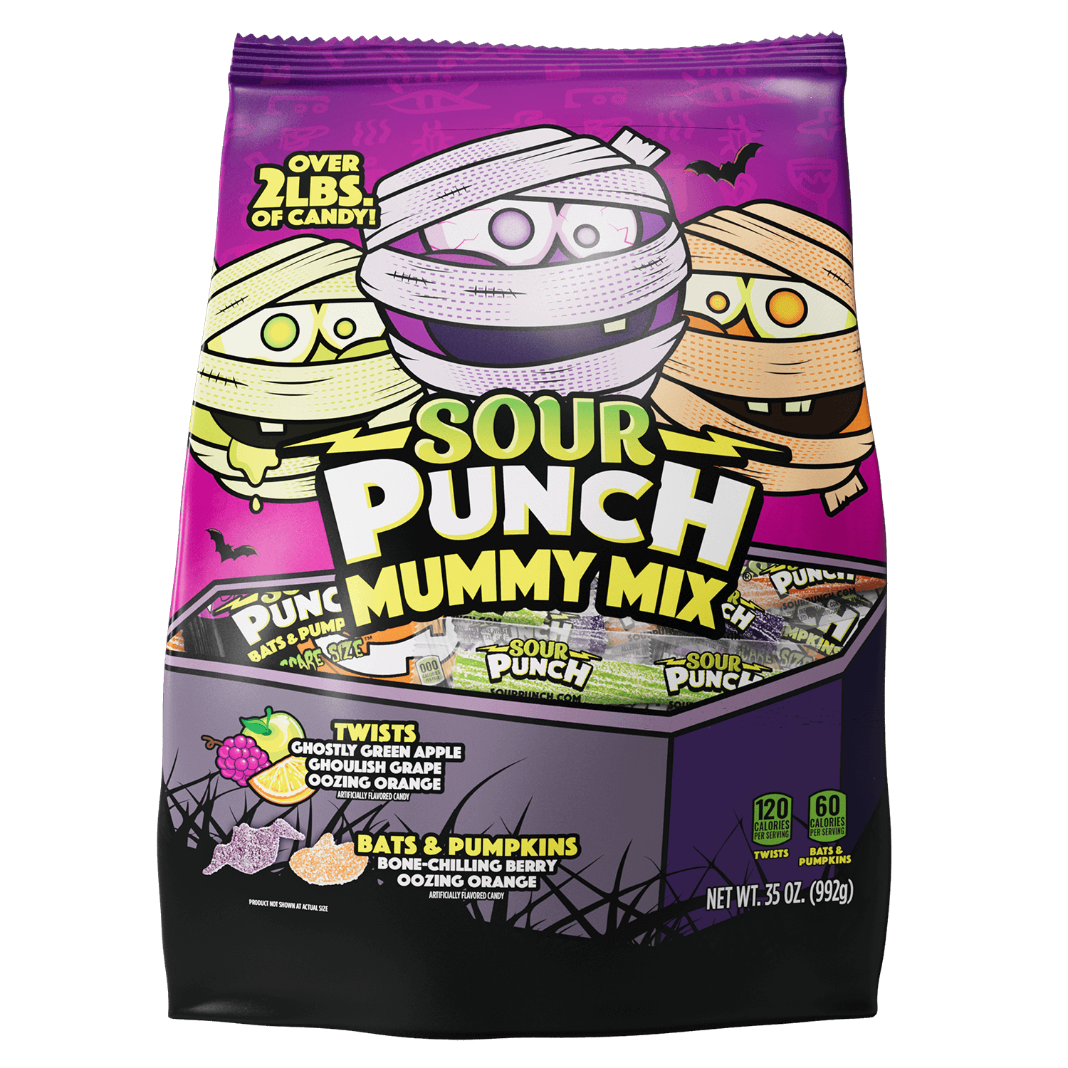 Front of SOUR PUNCH Mummy Mix Halloween Candy 35oz Bag