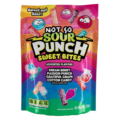 Front of Sour Punch Sweet (not sour) Bites Assorted Candy 9oz bag