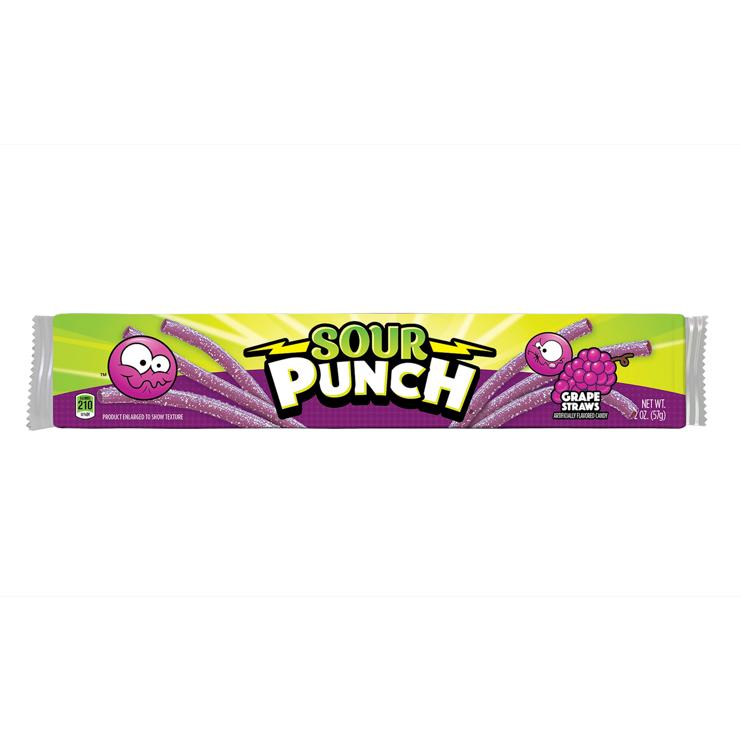 Front of Sour Punch Grape Candy Straws 2oz Tray