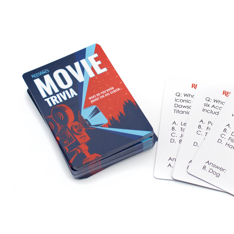 Red Vines-branded deck of movie trivia cards