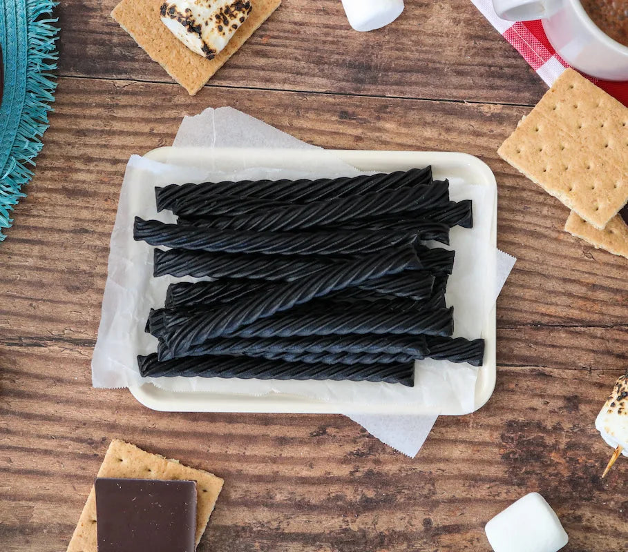 Red Vines Black Sugar Free Licorice Twists alongside s'mores supplies