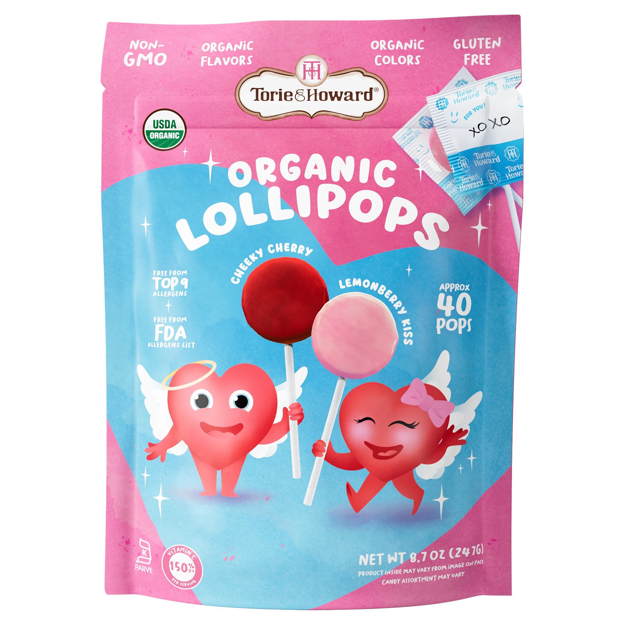 Torie & Howard Valentine's Lollipops, 8.7oz Bag (40 pieces