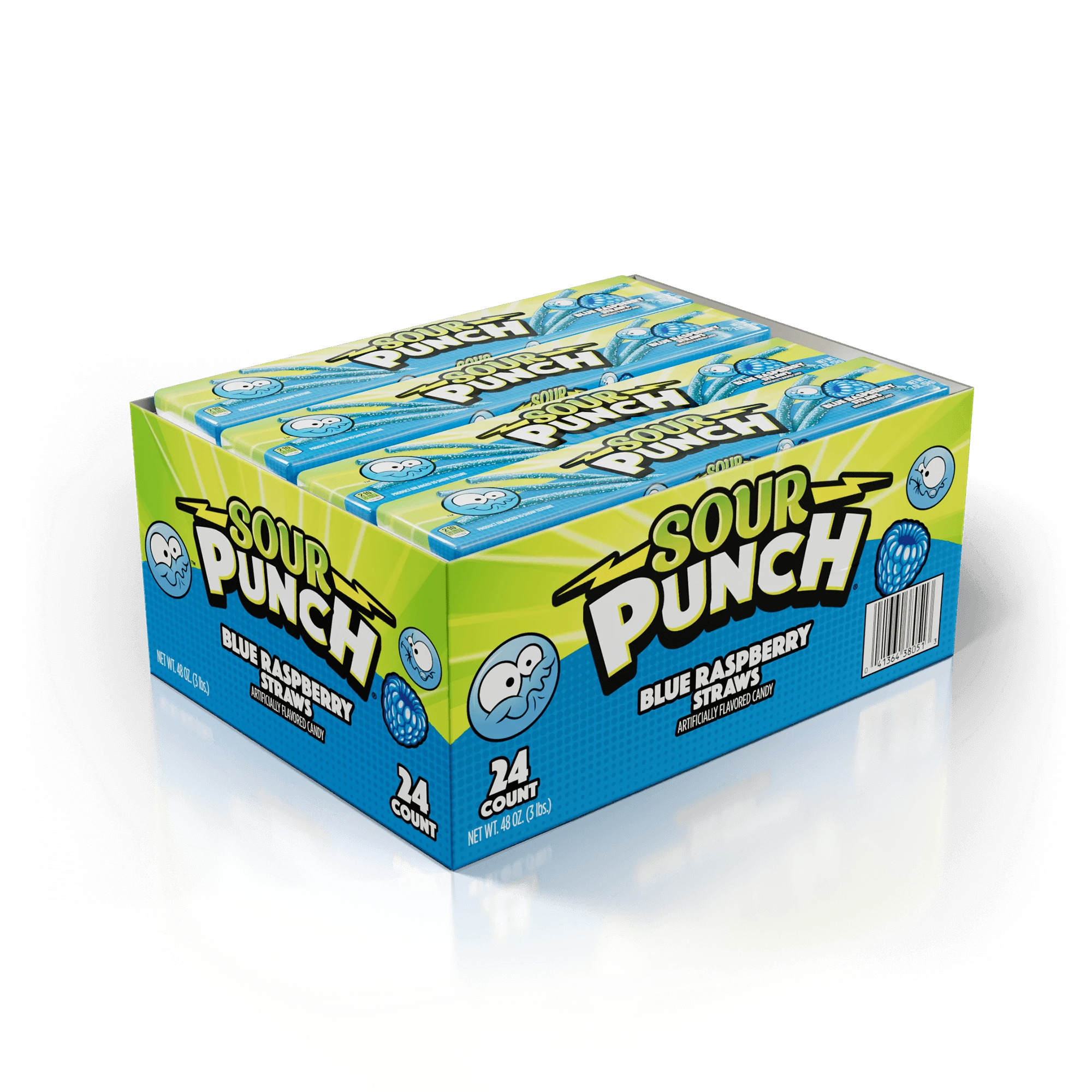 Front of Sour Punch Blue Raspberry Candy Straws 2oz Trays Caddy