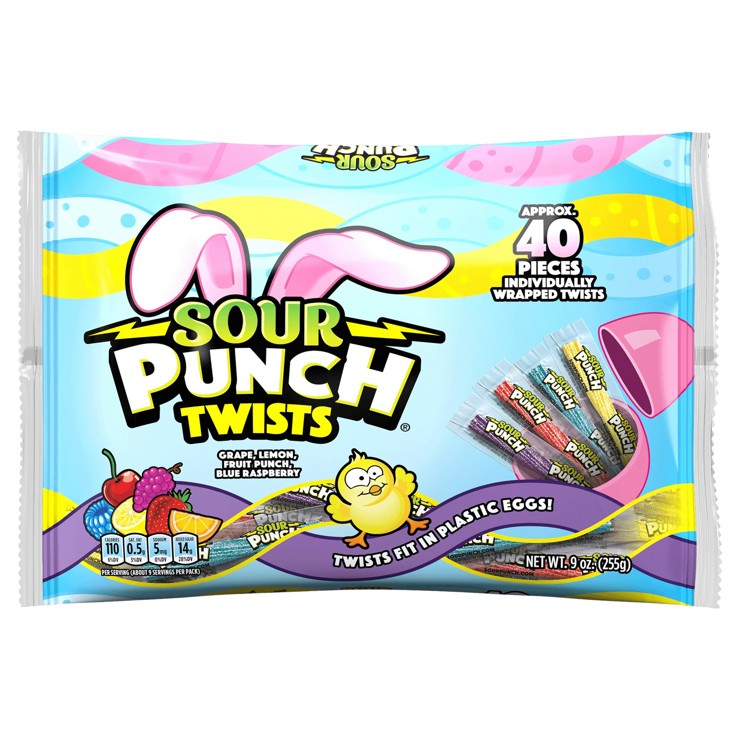 SOUR PUNCH Individually Wrapped Easter Candy Twists front of 9oz bag