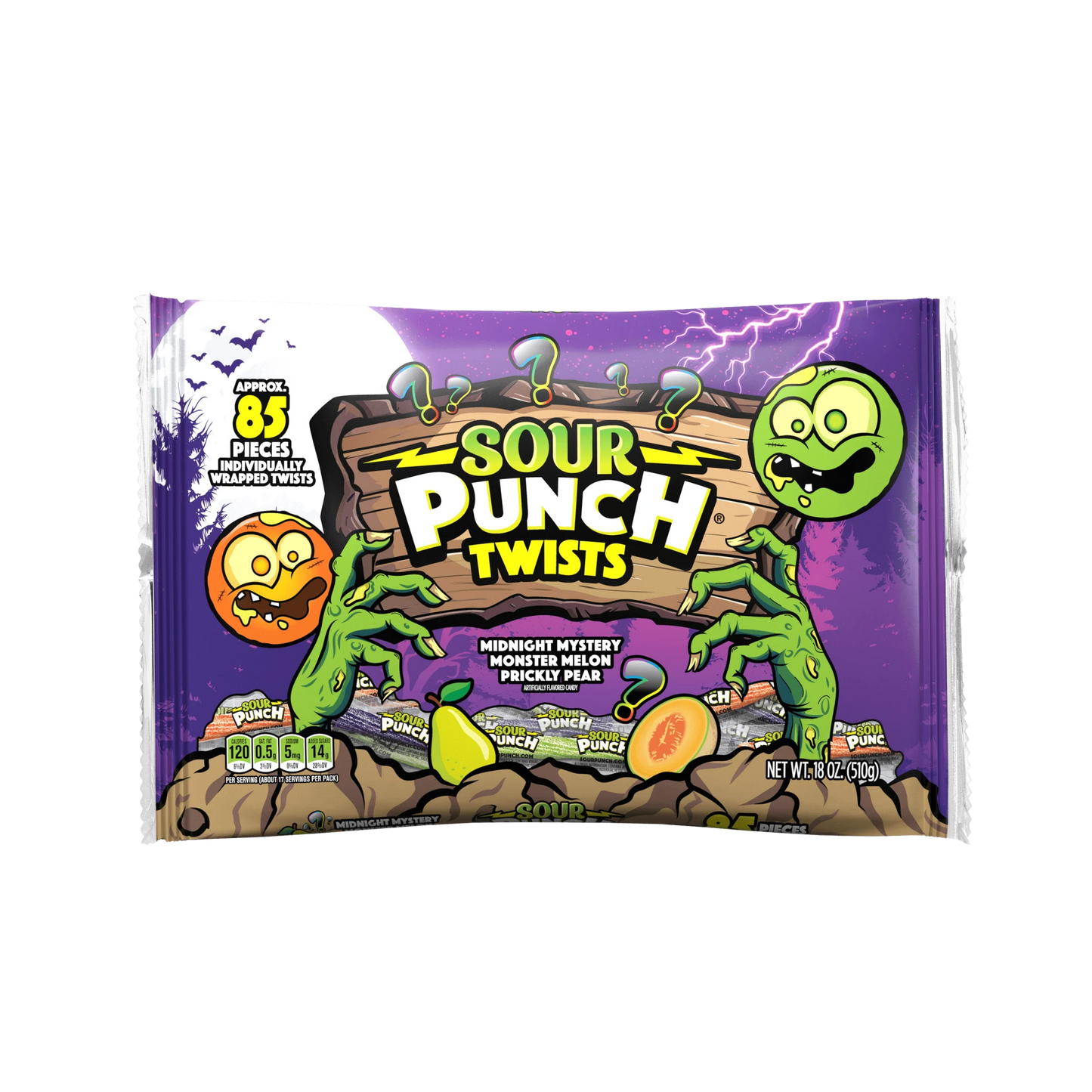 SOUR PUNCH Individually Wrapped Halloween Candy Twists - front of 18oz bag