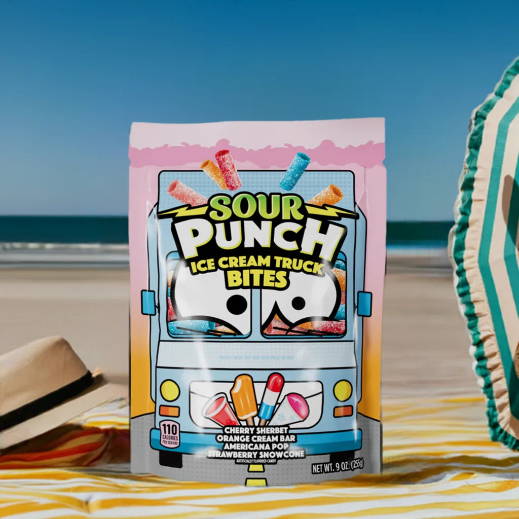 Sour Punch Ice Cream Truck Bites 9oz bag on the beach