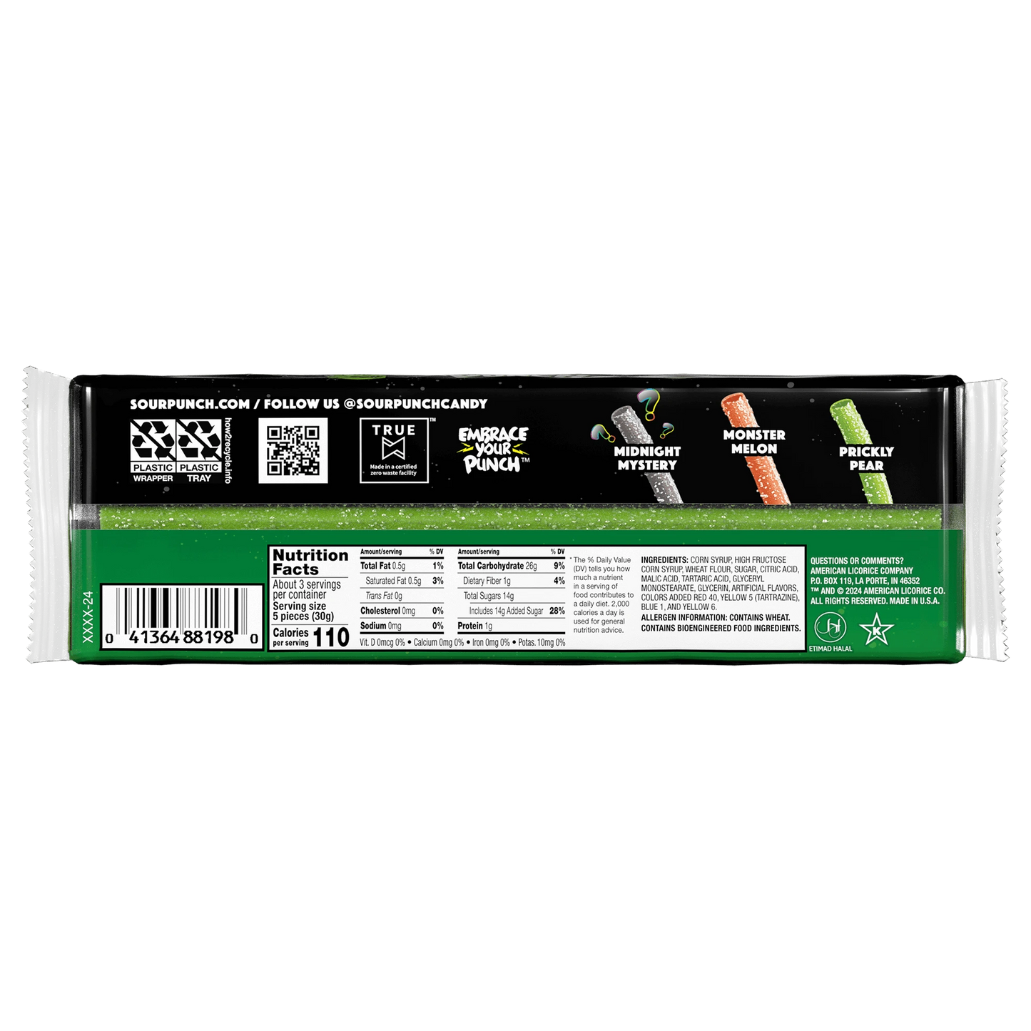 SOUR PUNCH Spooky Straws Halloween Candy - back of 3.2oz pack