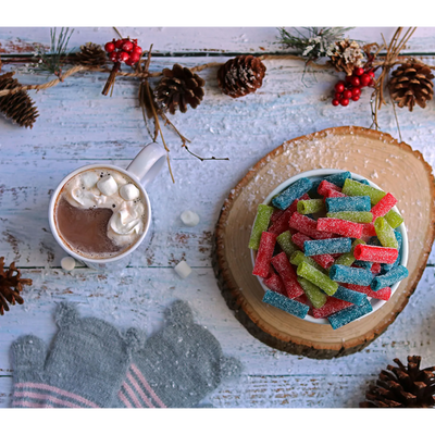 SOUR PUNCH Assorted Sour Candy Bites with hot cocoa