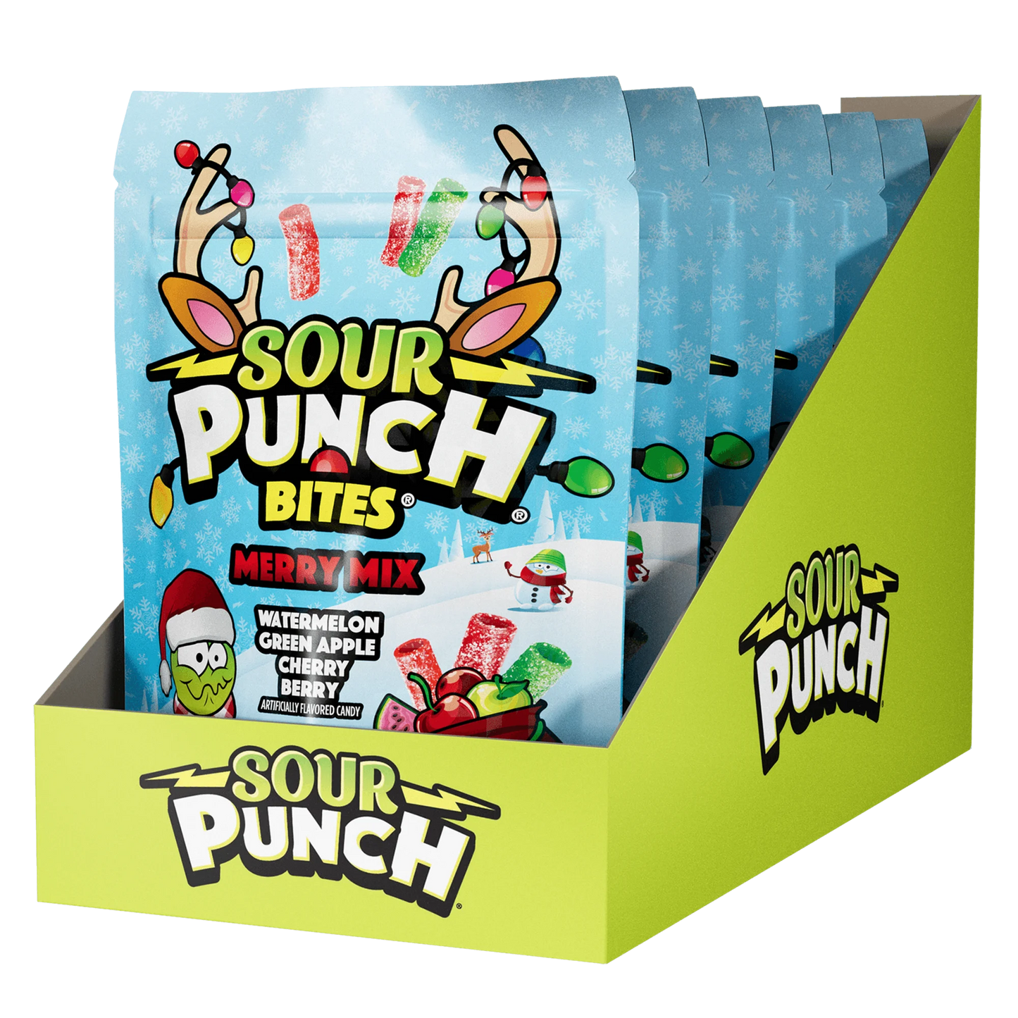 SOUR PUNCH Merry Mix Bites holiday candy - 6 pack of festive candy bags