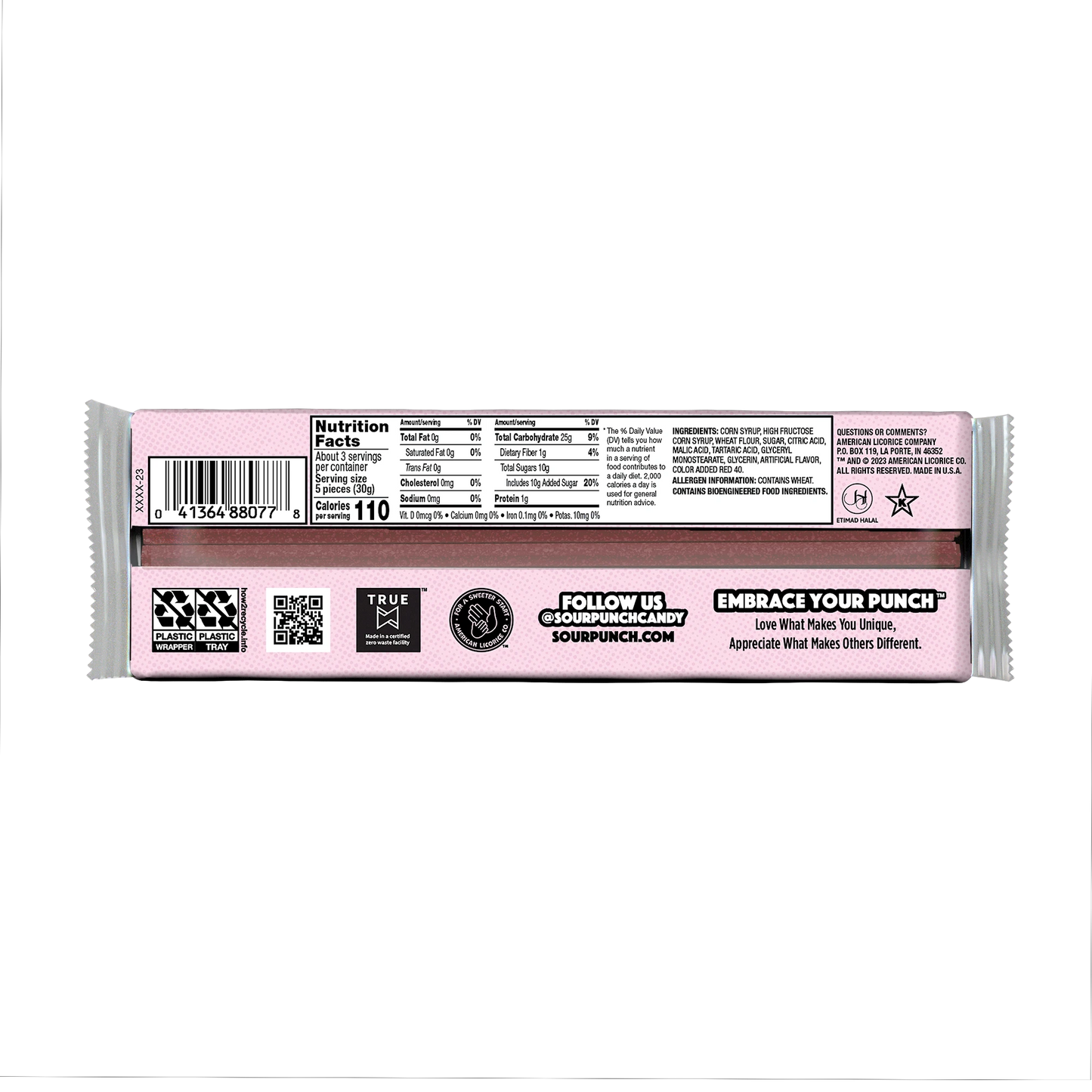 Back of SOUR PUNCH Cupid Straws valentine candy tray