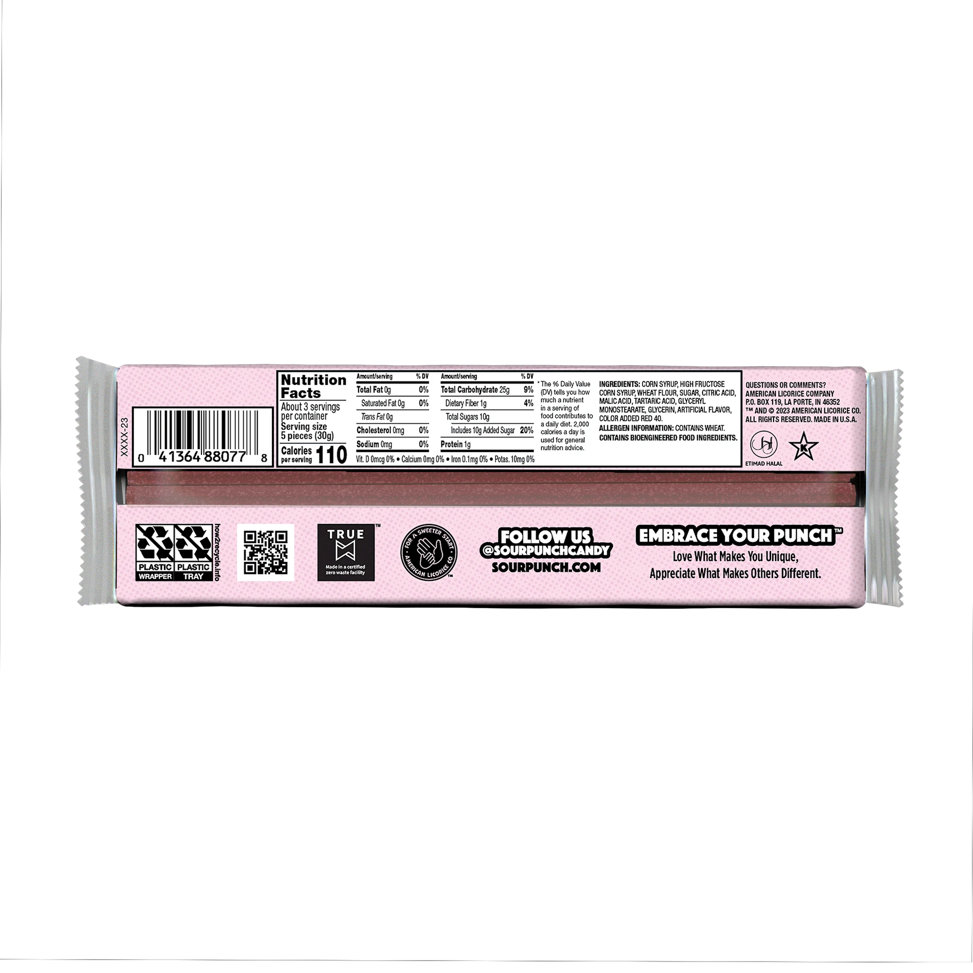 Back of SOUR PUNCH Cupid Straws valentine candy tray