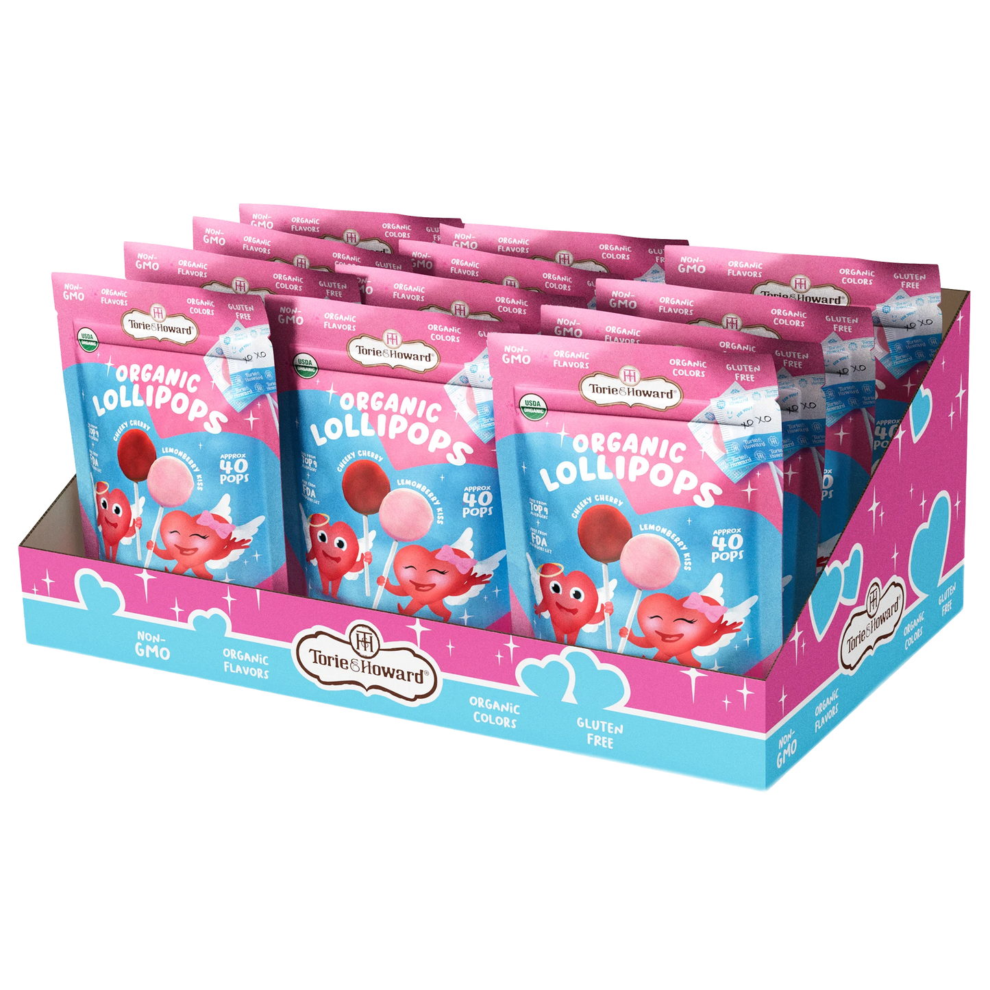 12 Pack of Torie & Howard Organic Valentine's Candy Lollipops 8.7oz Bags