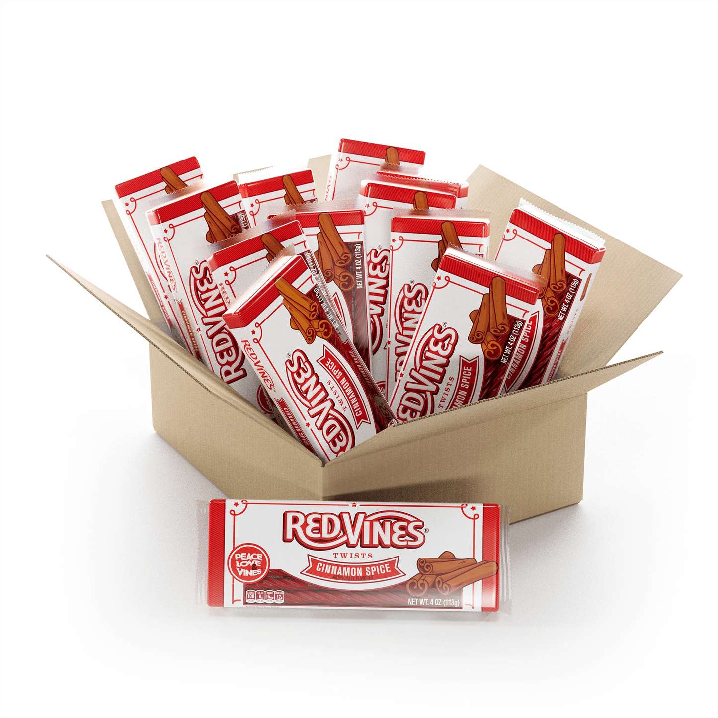 12 count box of Red Vines Twists Cinnamon Spice 4oz Trays