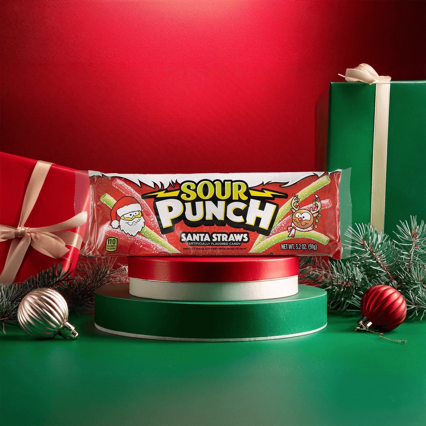Sour Punch Santa Straws with Christmas presents