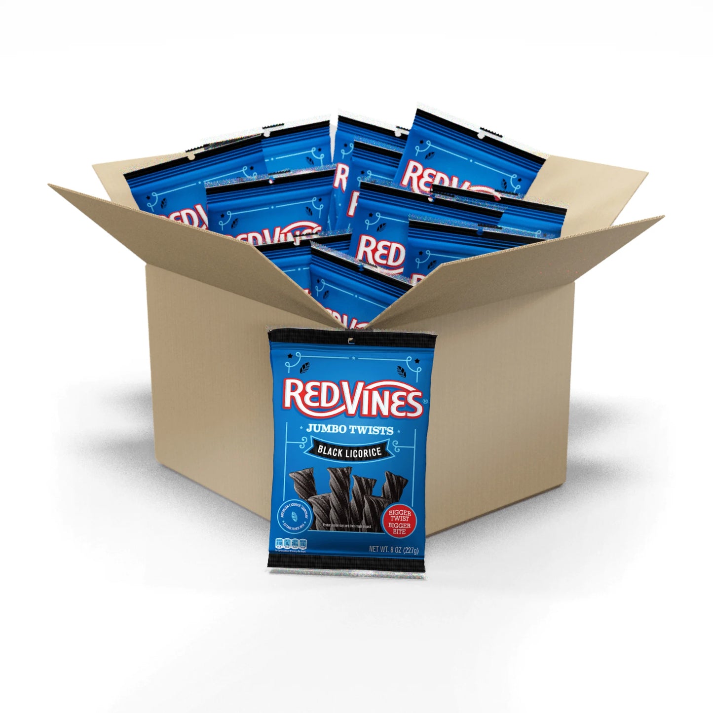 12 count box of RED VINES Black Licorice Jumbo Twists Candy 8oz bag
