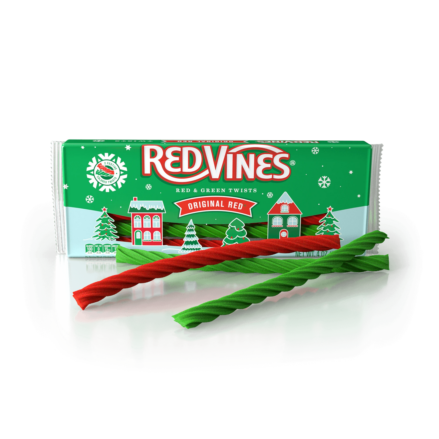 Red Vines holiday tray with red and green candy twists in front