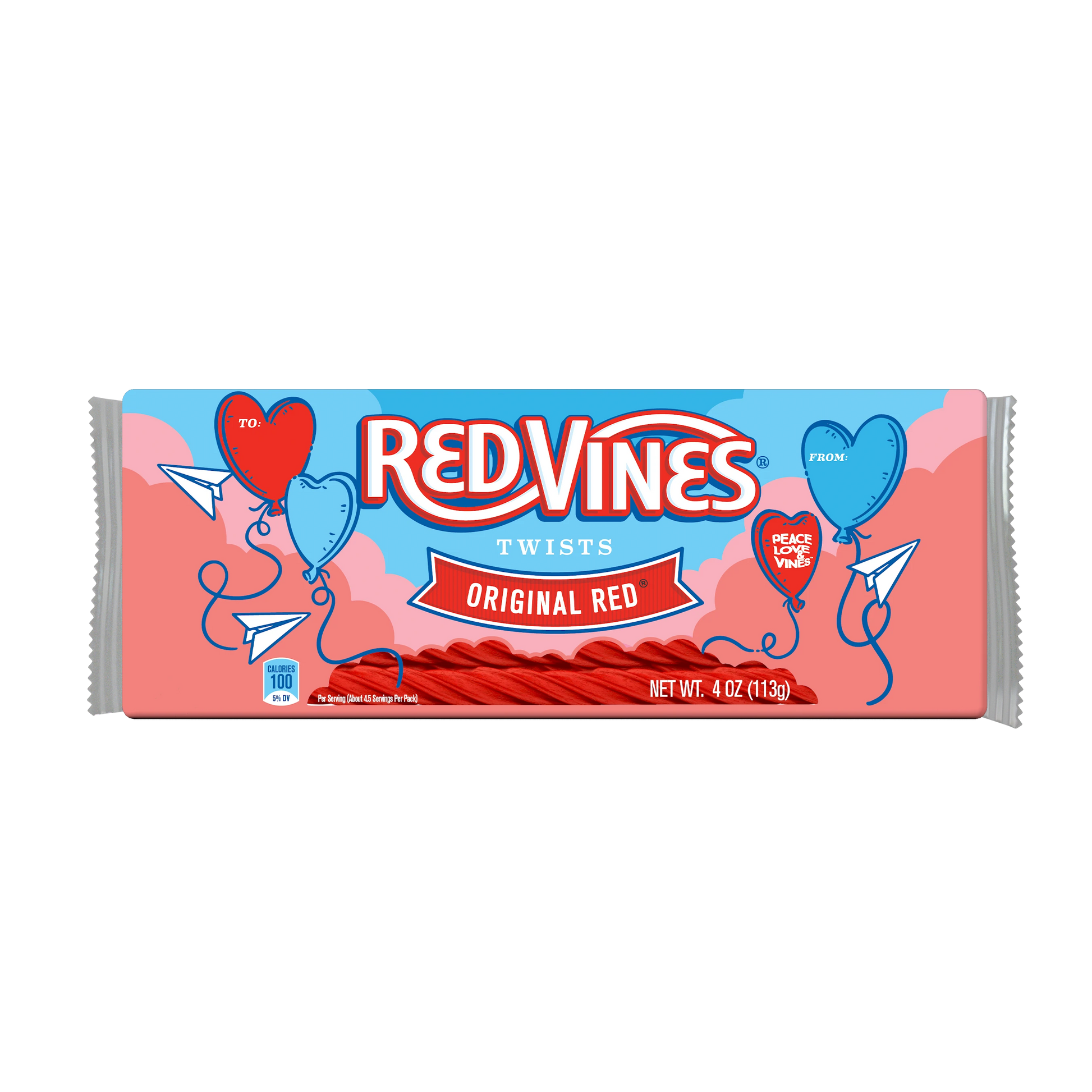 Front of Red Vines Original Red Valentines Day Candy 4oz Tray