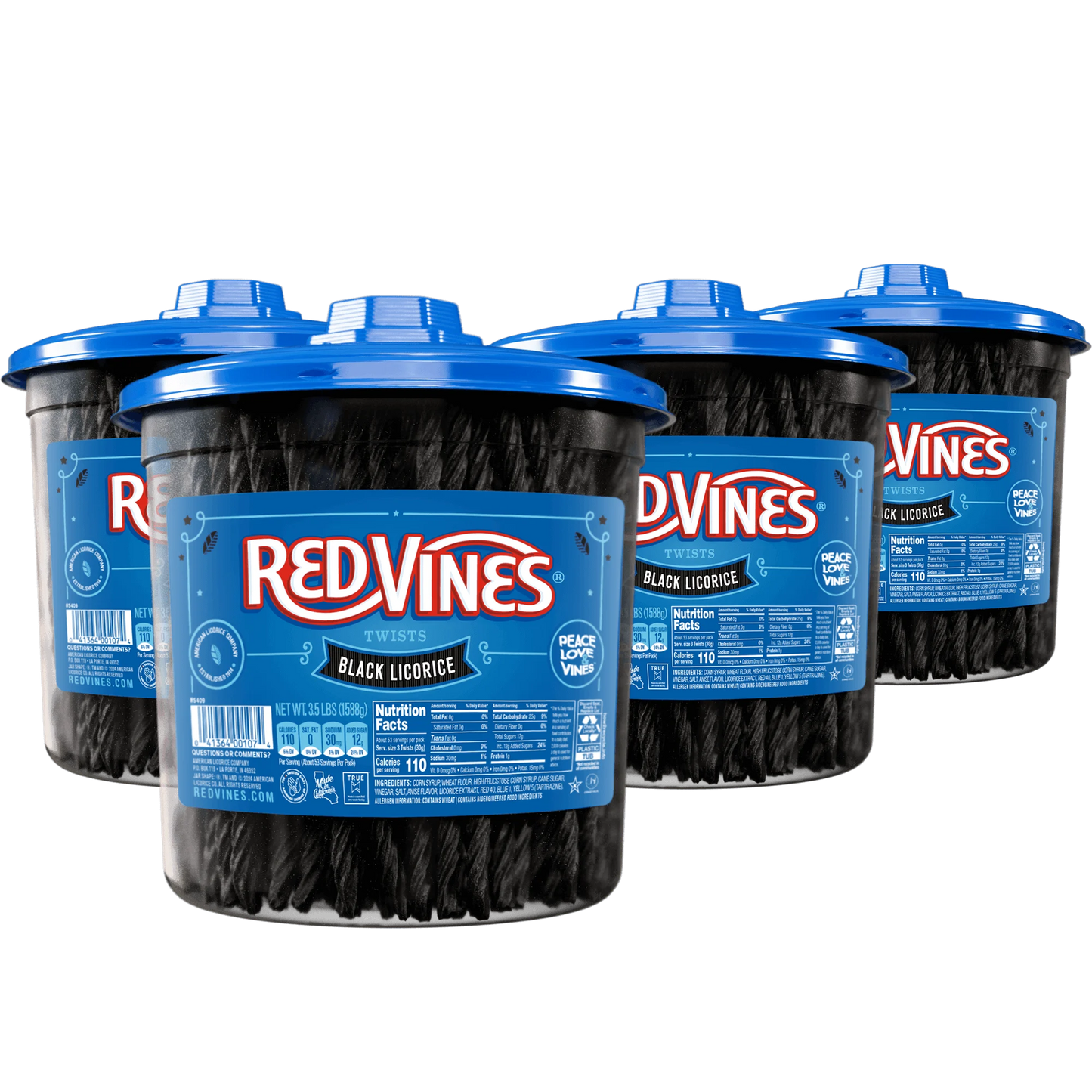 4 pack of RED VINES Black Licorice 3.5 Pound Jars