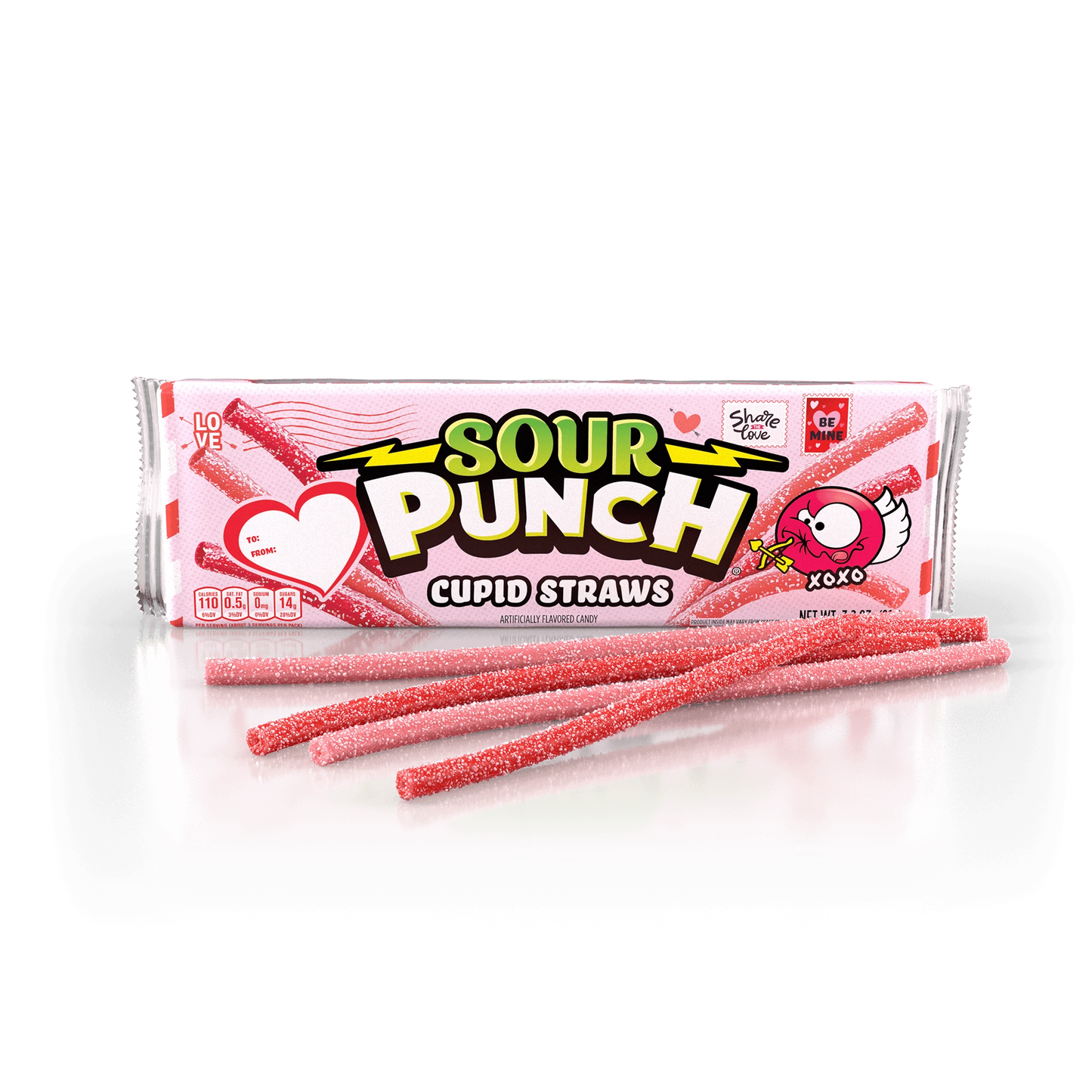 SOUR PUNCH Cupid Straws valentine candy tray with candy in front