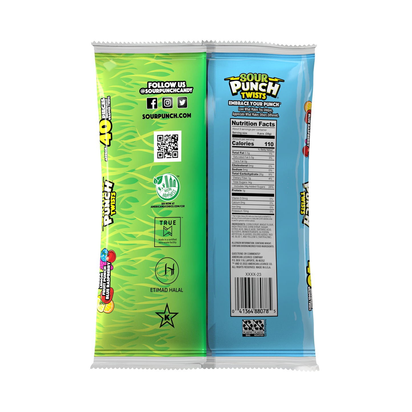 SOUR PUNCH Individually Wrapped Easter Candy Twists back of 9oz bag