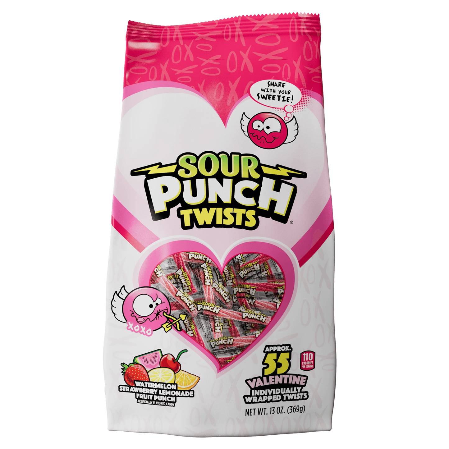 Front of Sour Punch Valentines Individually Wrapped Twists in 13oz Bag