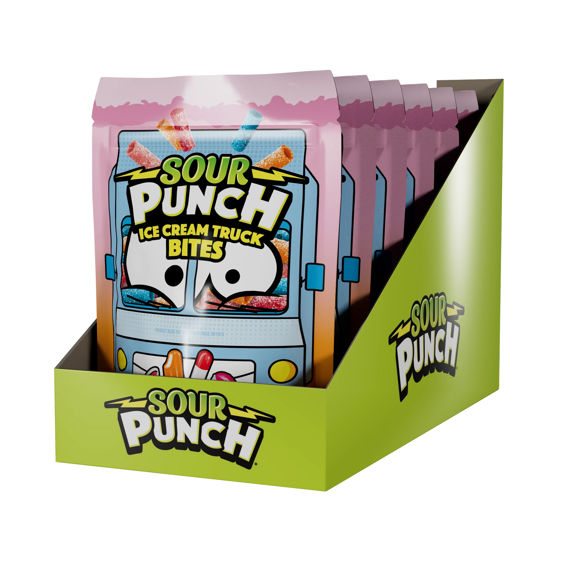 6-pack caddy of Sour Punch Ice Cream Truck Bites 9oz Bags