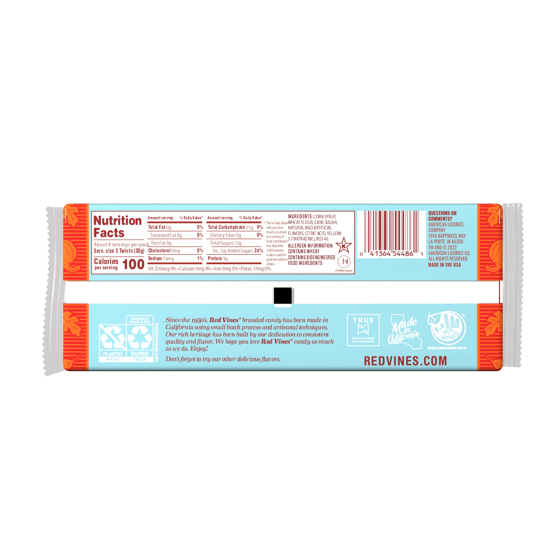 RED VINES Pumpkin Spice Halloween Candy Twists - back of 4oz tray