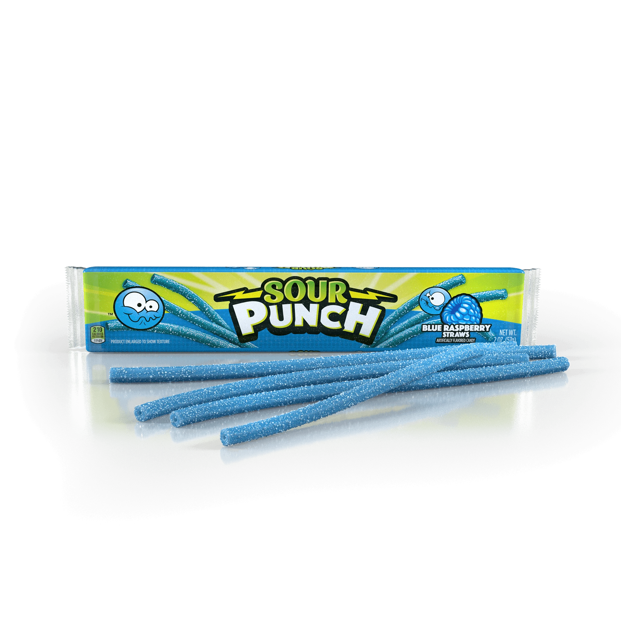 Sour Punch Blue Raspberry Candy Straws 2oz Tray with raw candy out of pack
