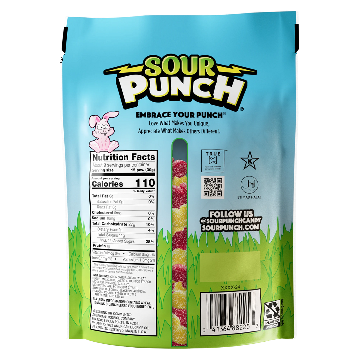 Back of Sour Punch Chicks & Bunnies Easter Candy 9oz Bag