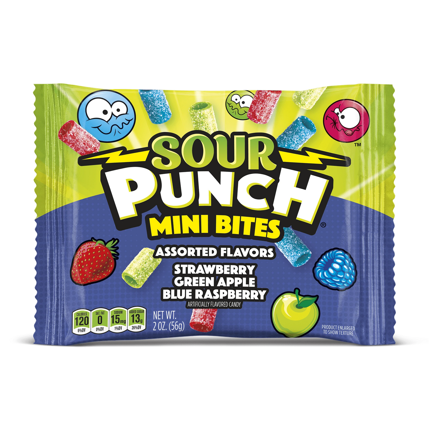 Front of Sour Punch Mini Bites Assorted candy 2oz pouch