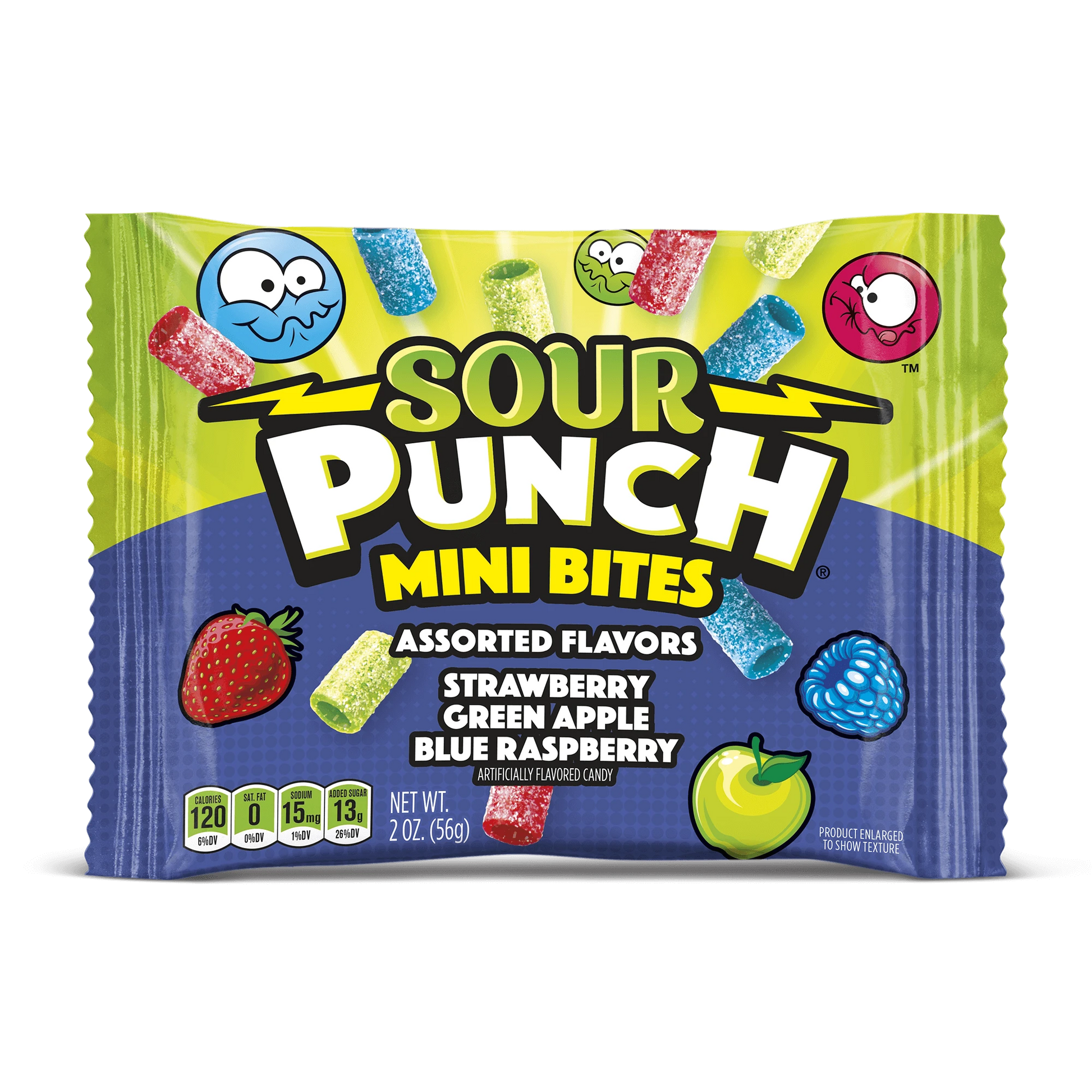 Front of Sour Punch Mini Bites Assorted candy 2oz pouch