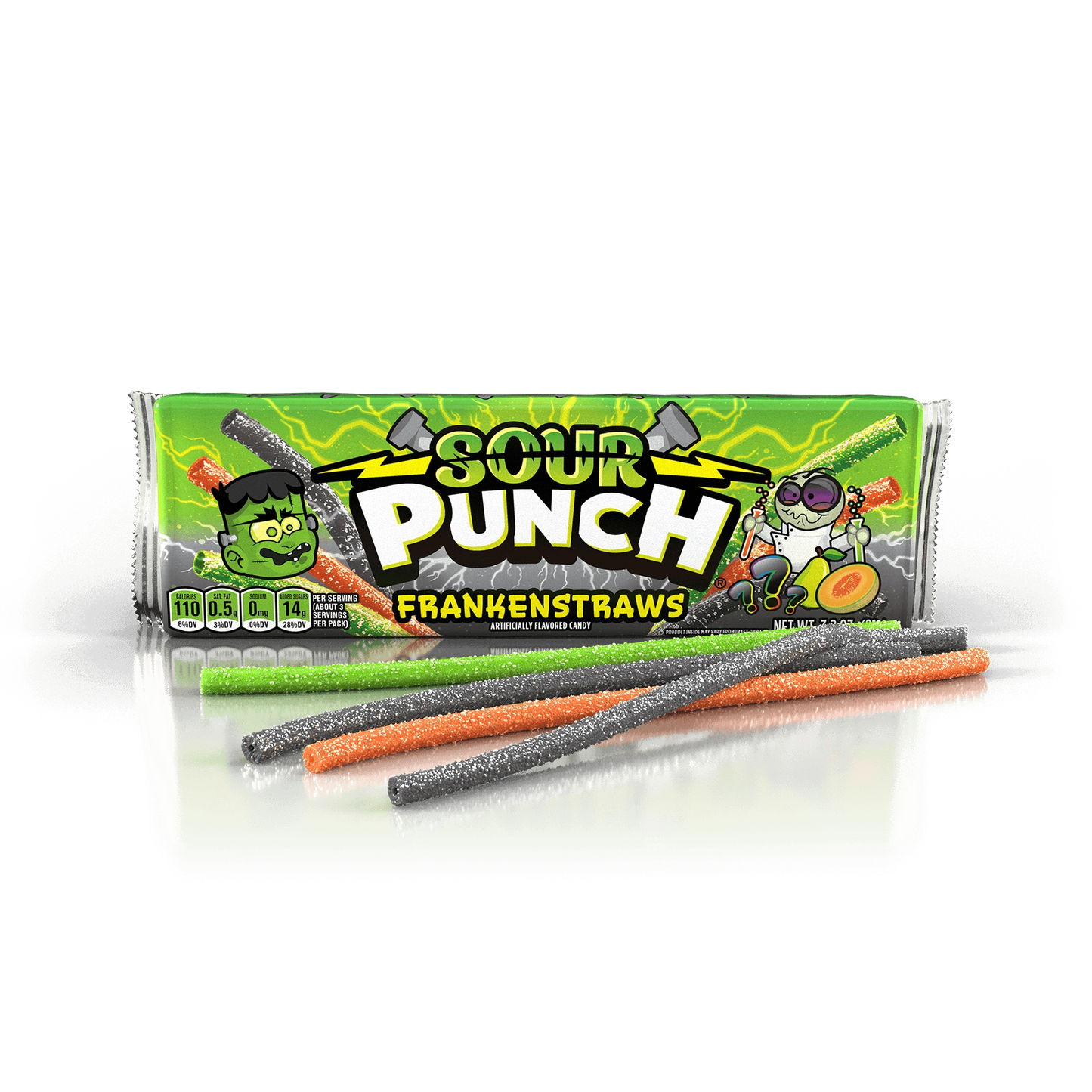 Sour Punch Frankenstraws Halloween Candy, 3.2oz Tray