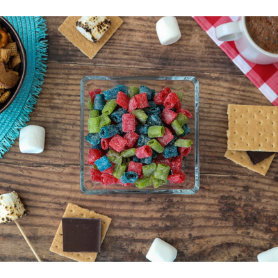 Dish of Sour Punch Assorted Mini candy with s'mores