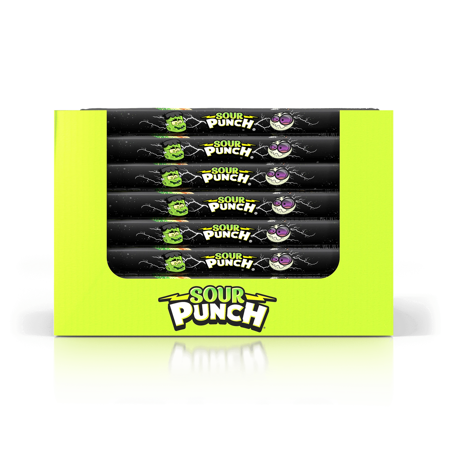 24-pack caddy of Sour Punch Frankenstraws Halloween Candy 3.2oz Trays