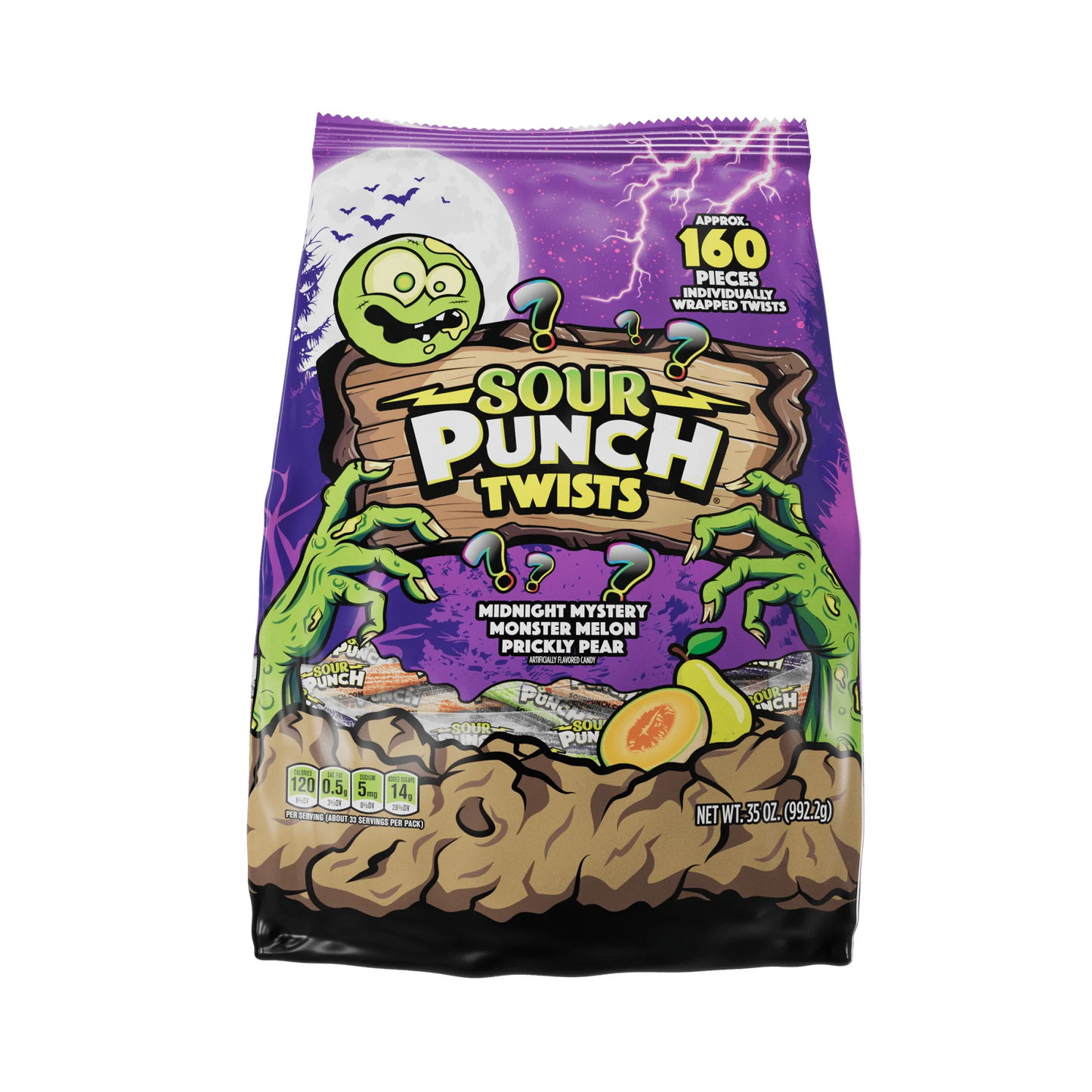 SOUR PUNCH Individually Wrapped Halloween Candy Twists - front of 35oz bag