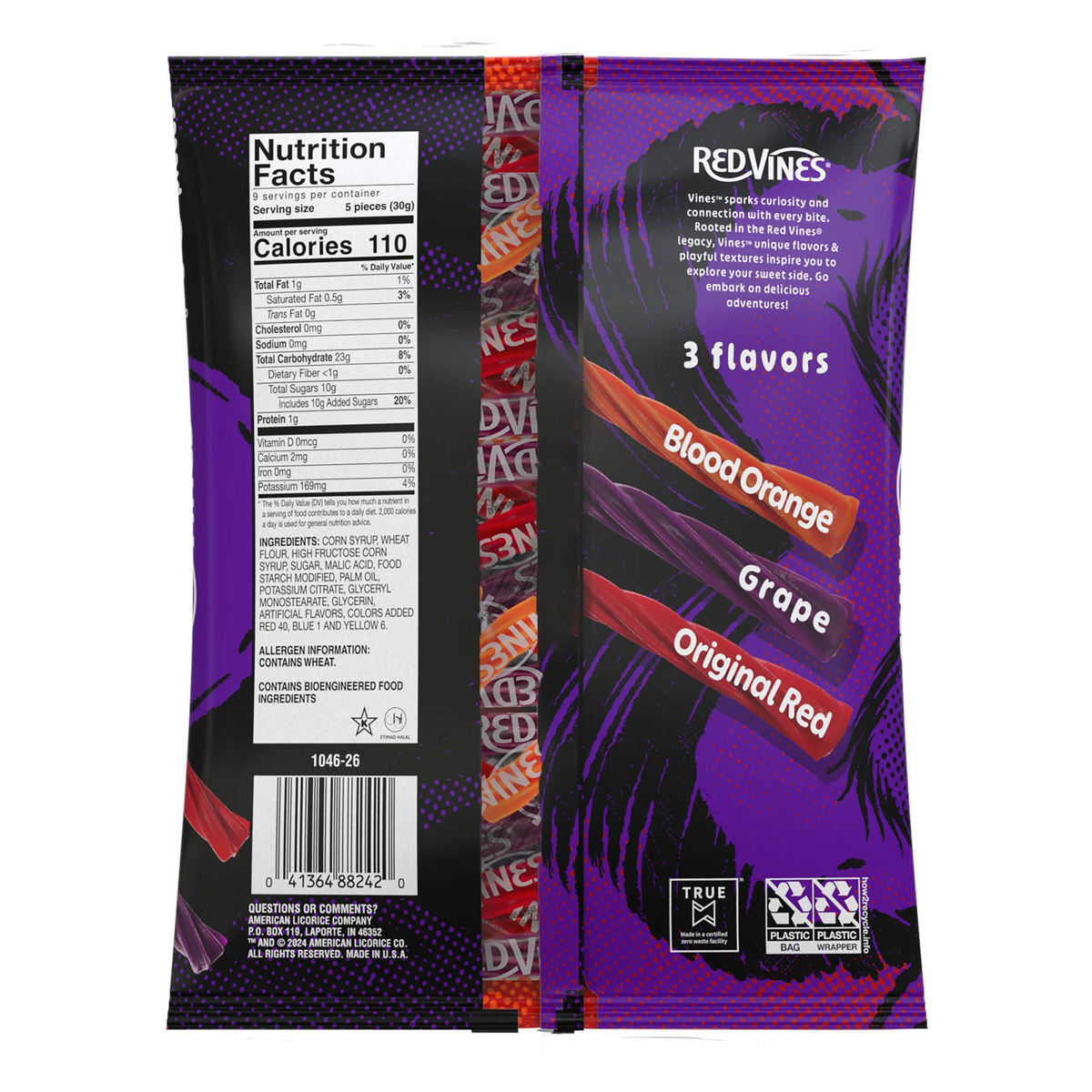 Back of Red Vines Individually Wrapped Halloween Candy Twists 9oz Bag
