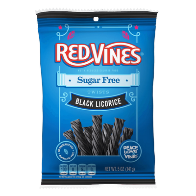 Front of RED VINES Sugar Free Black Licorice Twists 5oz bag