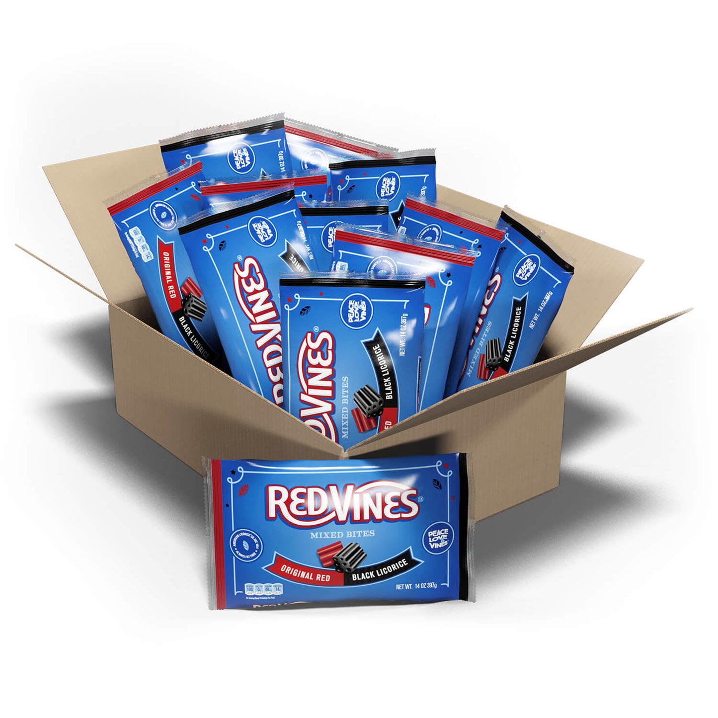 RED VINES Original Red Licorice & Black Licorice Mixed Bites 12-pack of 14oz bags