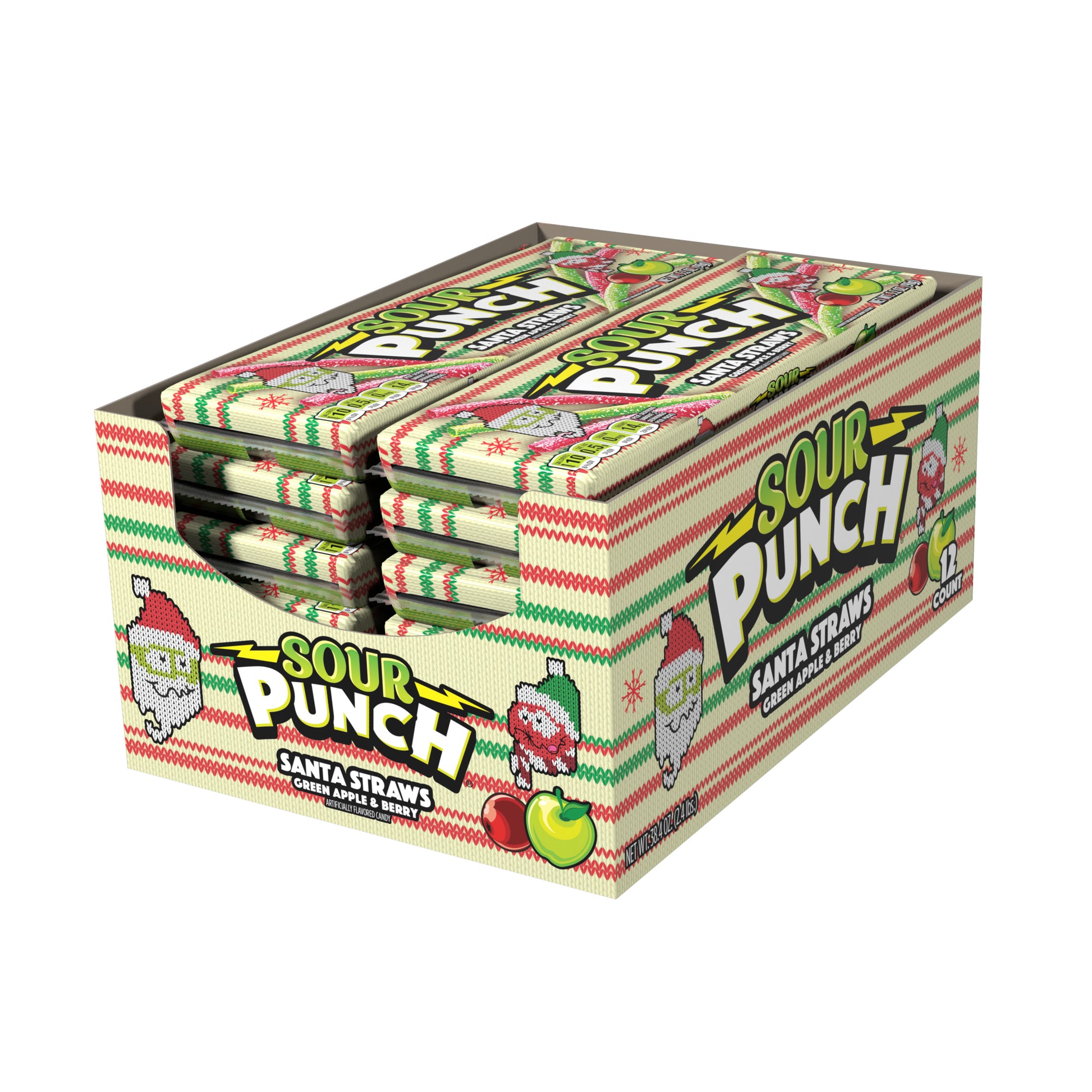 SOUR PUNCH Santa Straws Holiday Candy -12 pack of festive candy trays