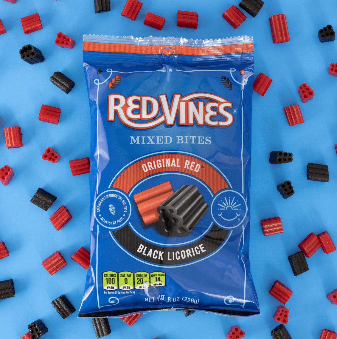 RED VINES Mixed Bites, Original Red & Black Soft Licorice Pieces, 8oz Bag - American Licorice Company