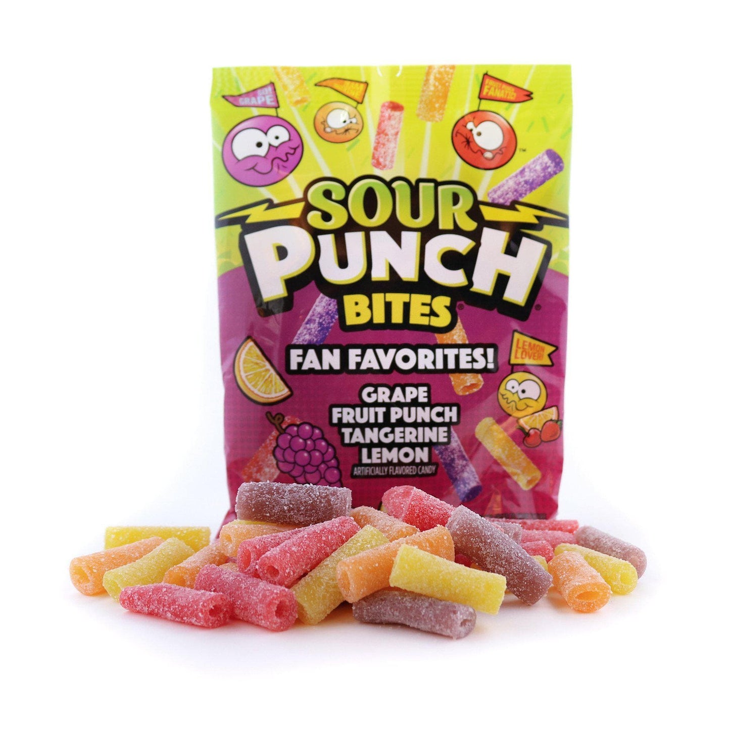 Sour Punch Bites Fan Favorites Candy - Chewy Candy Favorites - Fruit Punch Candy, Tangerine Candy, Grape Candy, Lemon Candy