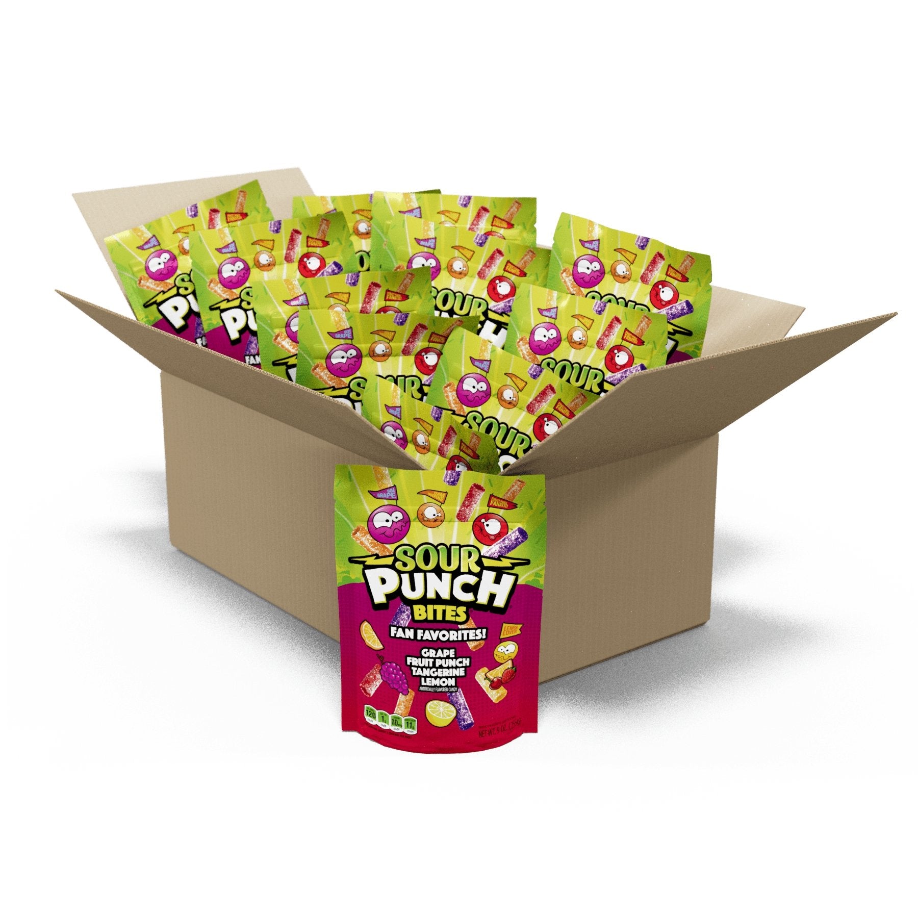 12 count box of Sour Punch Bites Fan Favorites Candy 9oz bags