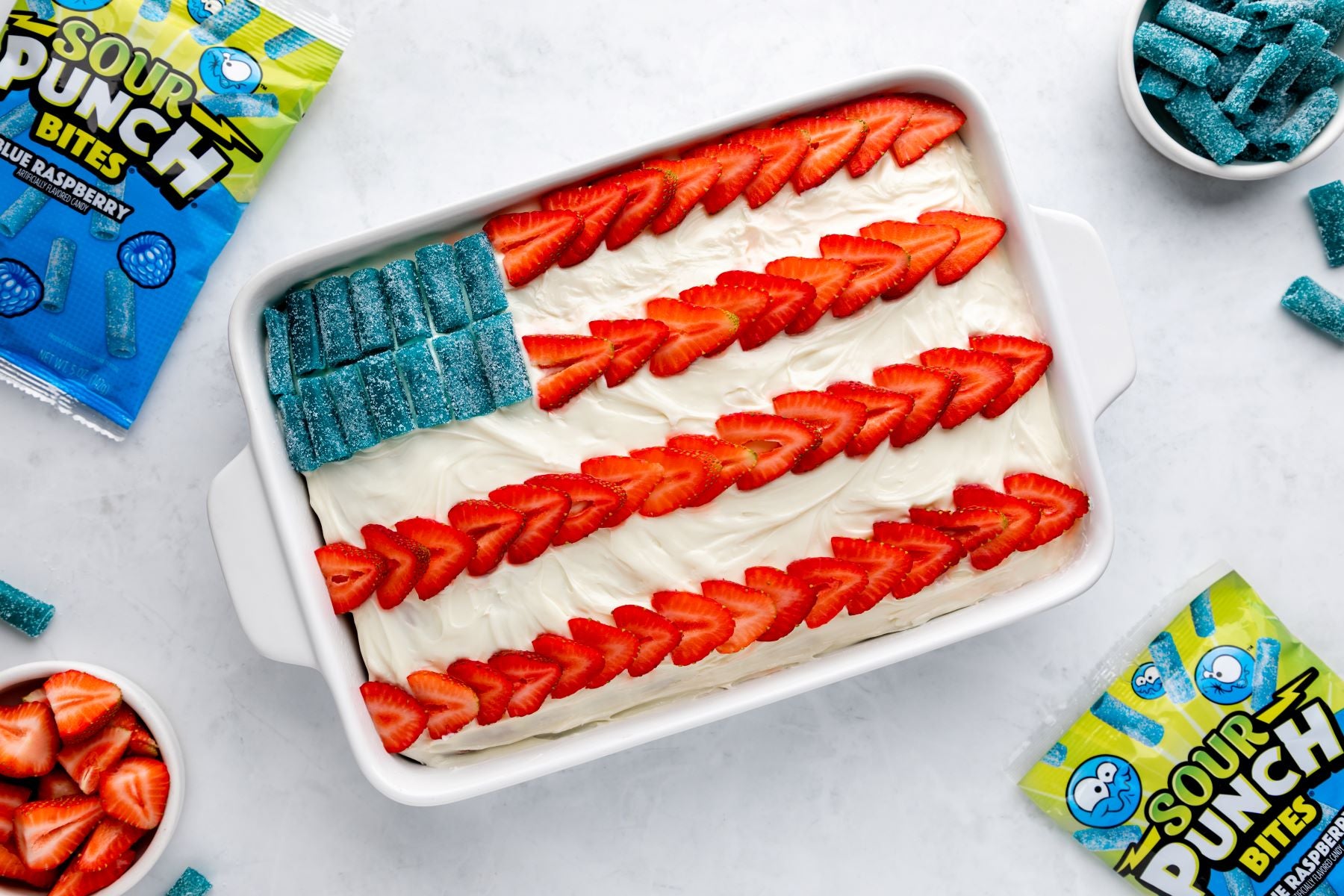 American Flag Cake Recipe with Sour Punch Blue Raspberry Bites Candy