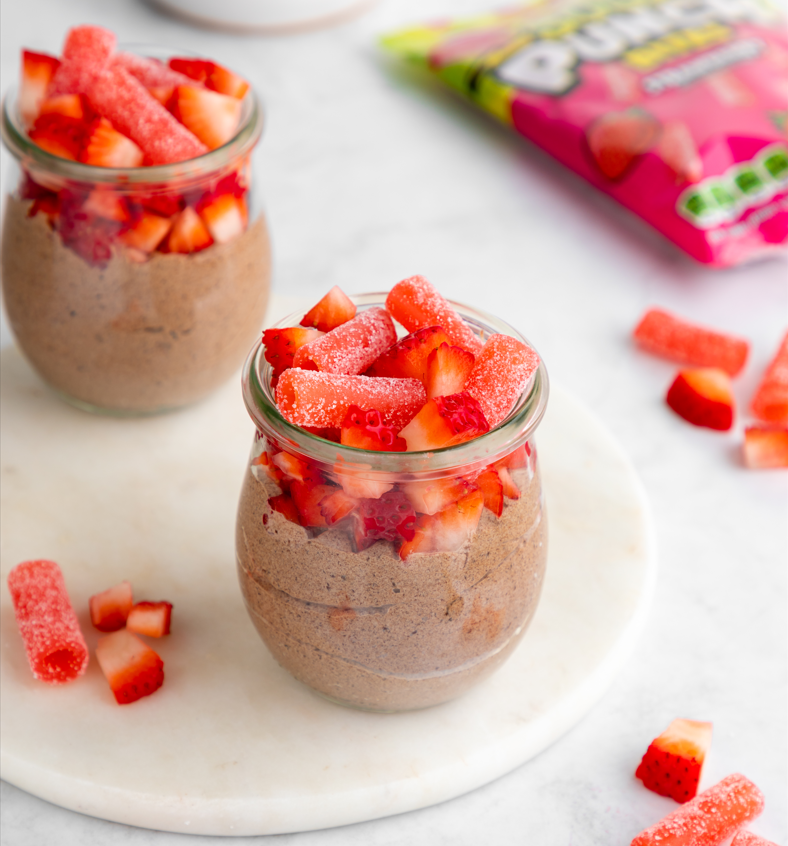 Chocolate Strawberry Mousse Recipe with Sour Punch Strawberry Candy Bites