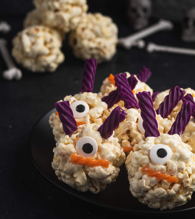 Monster Marshmallow Popcorn Balls Recipe with Red Vines