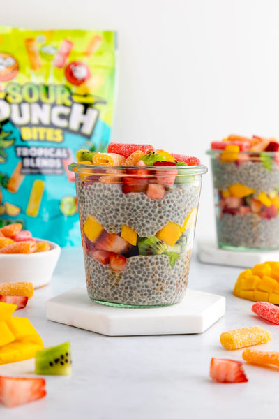 Tropical Chia Pudding Parfait Recipe with Sour Punch Tropical Bites Candy